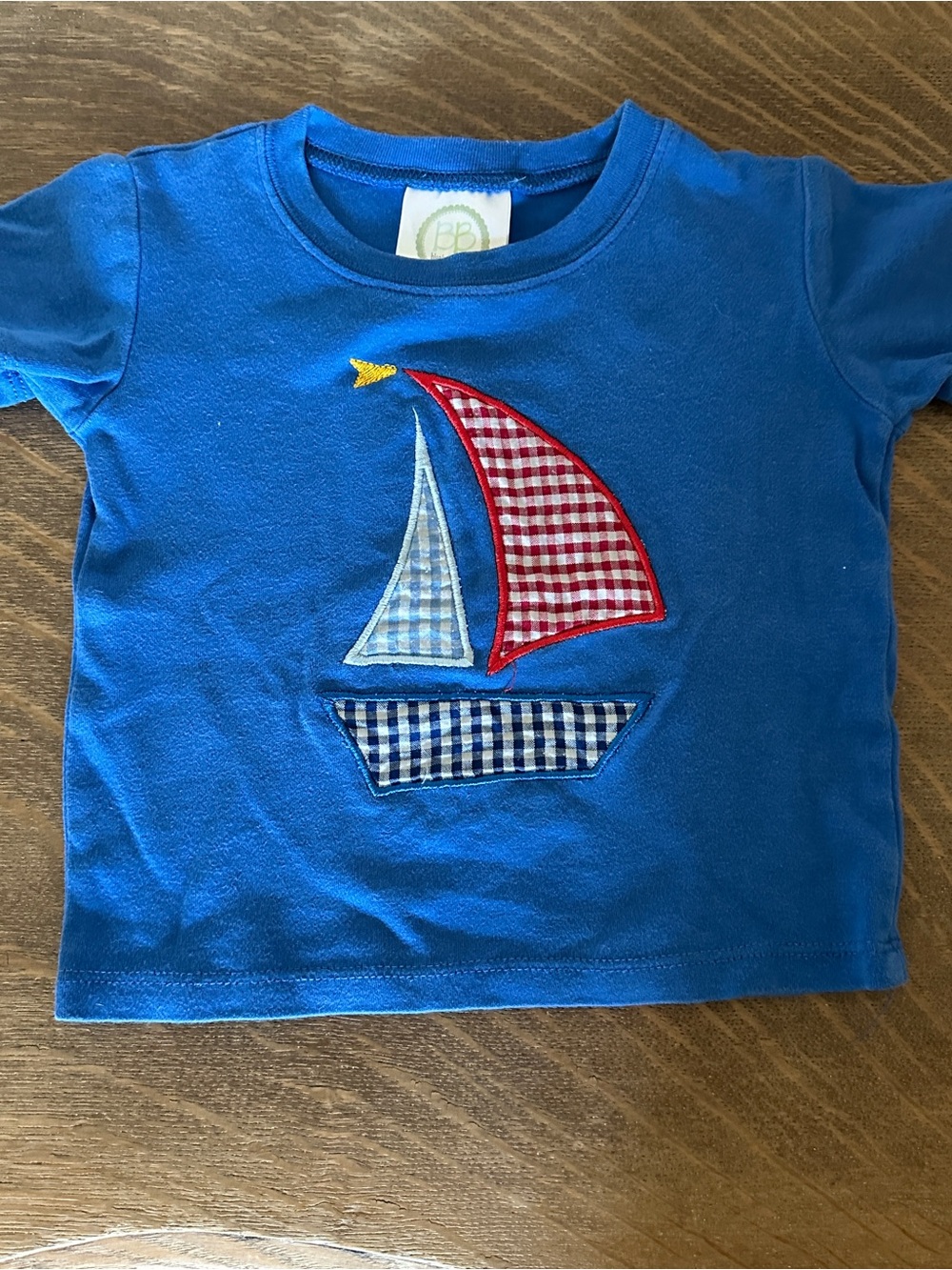 Blue Kids Sailboat Appliqué Short Sleeve Tee